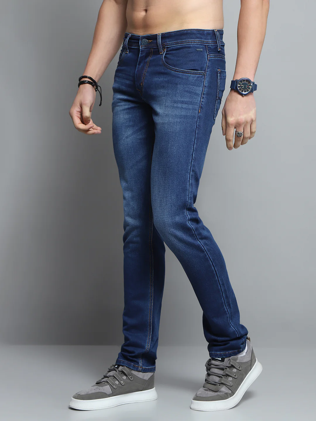 Men Blue Solid Narrow Fit Denim - Image 3