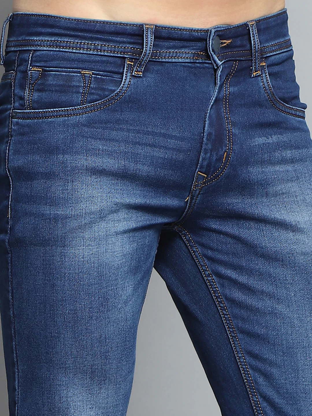 Men Blue Solid Narrow Fit Denim - Image 6
