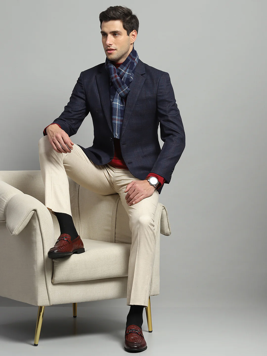 Luxuria Men Blue Solid Notch Lapel Collar Full Sleeve Coat - Image 2