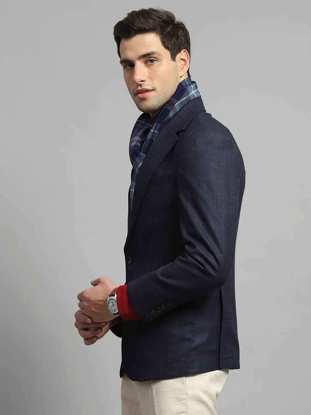 Luxuria Men Blue Solid Notch Lapel Collar Full Sleeve Coat - Image 3