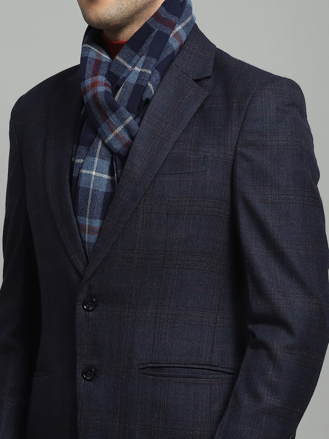 Luxuria Men Blue Solid Notch Lapel Collar Full Sleeve Coat - Image 7
