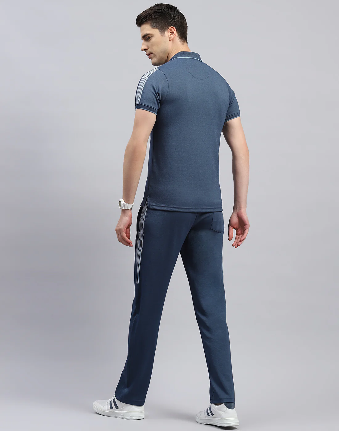 Men Blue Solid Polo Collar Half Sleeve Lower Set - Image 5