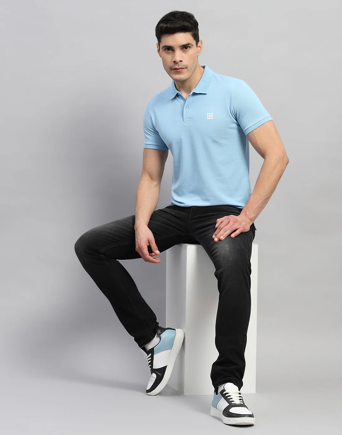 Rock.it Men Blue Solid Polo Collar Half Sleeve T-Shirt - Image 2