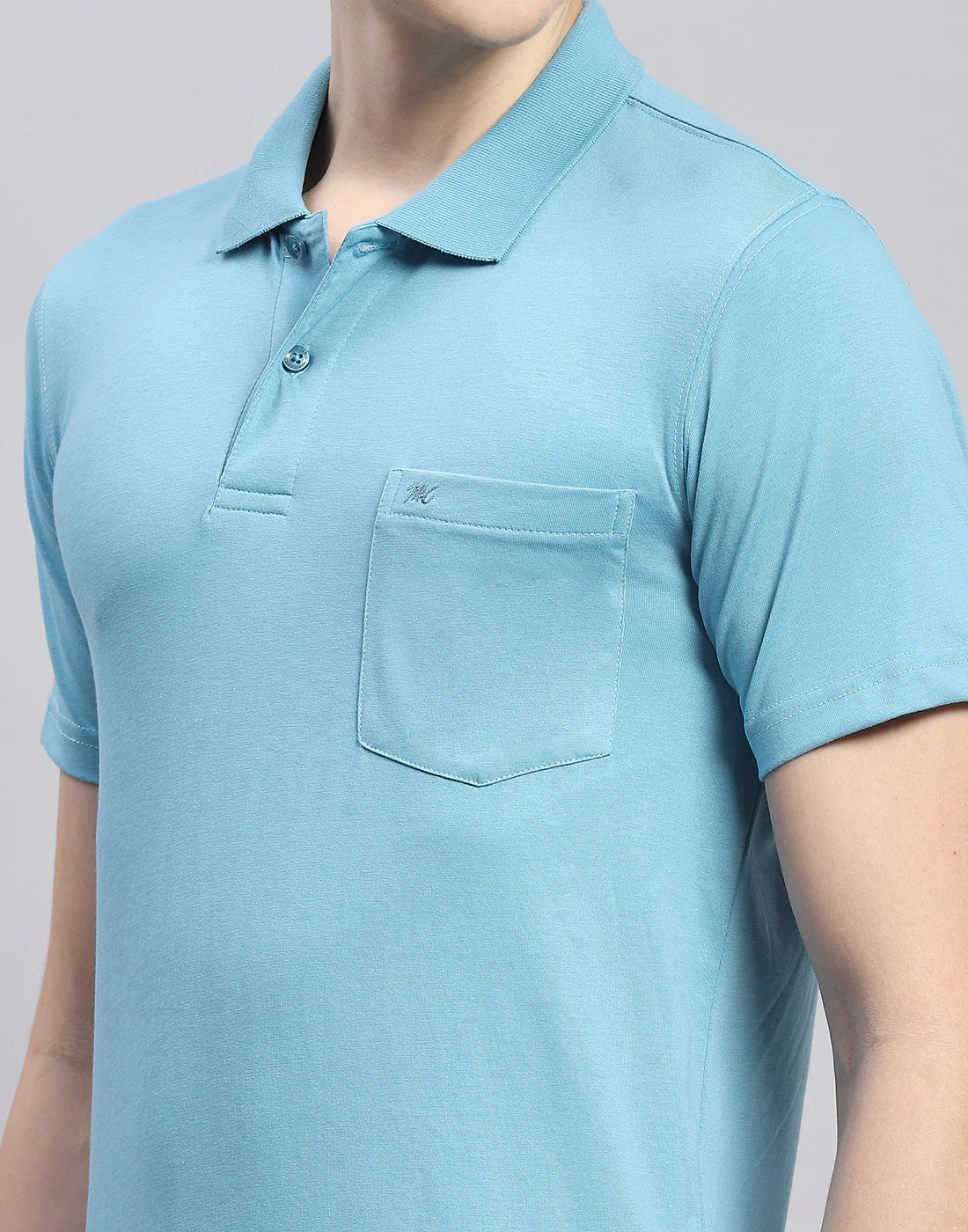 Men Blue Solid Polo Collar Half Sleeve T-Shirt - Image 6
