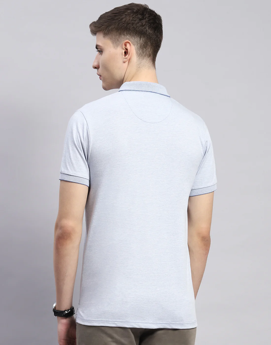 Men Blue Solid Polo Collar Half Sleeve T-Shirt - Image 6