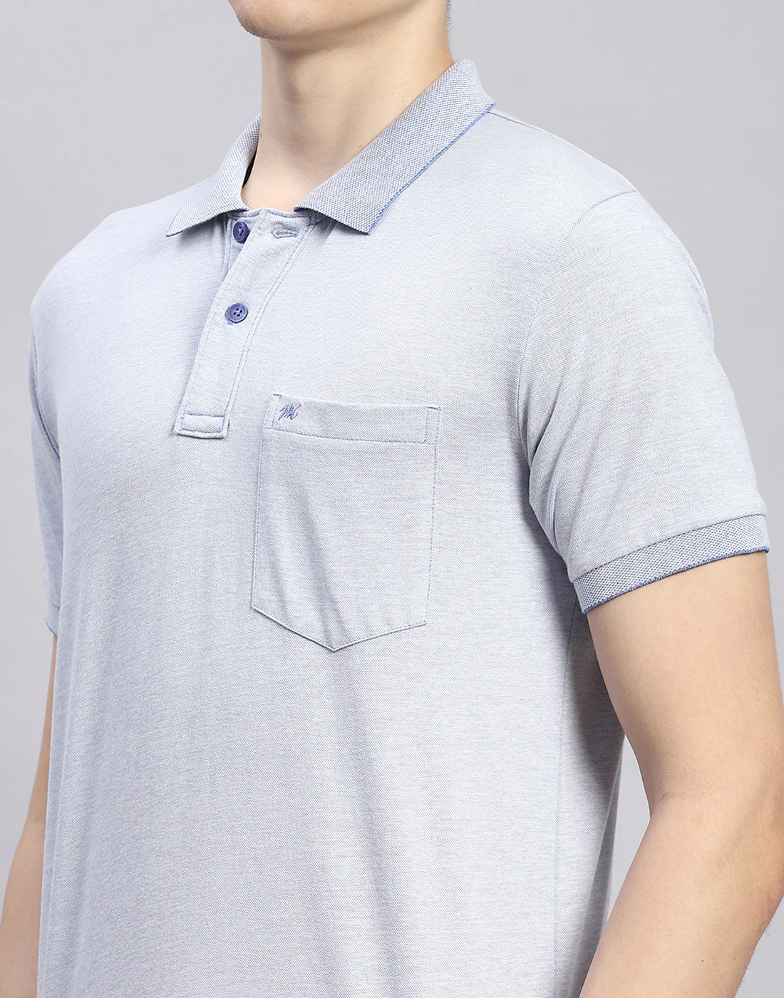Men Blue Solid Polo Collar Half Sleeve T-Shirt - Image 7