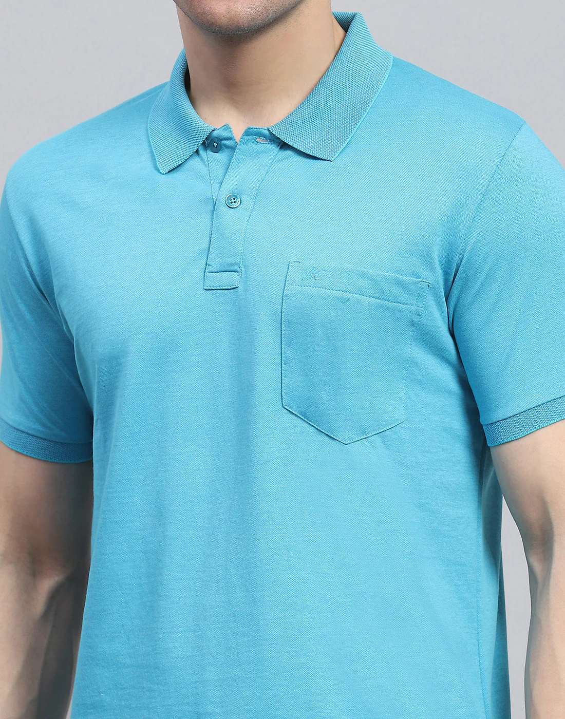 Men Blue Solid Polo Collar Half Sleeve T-Shirt - Image 6