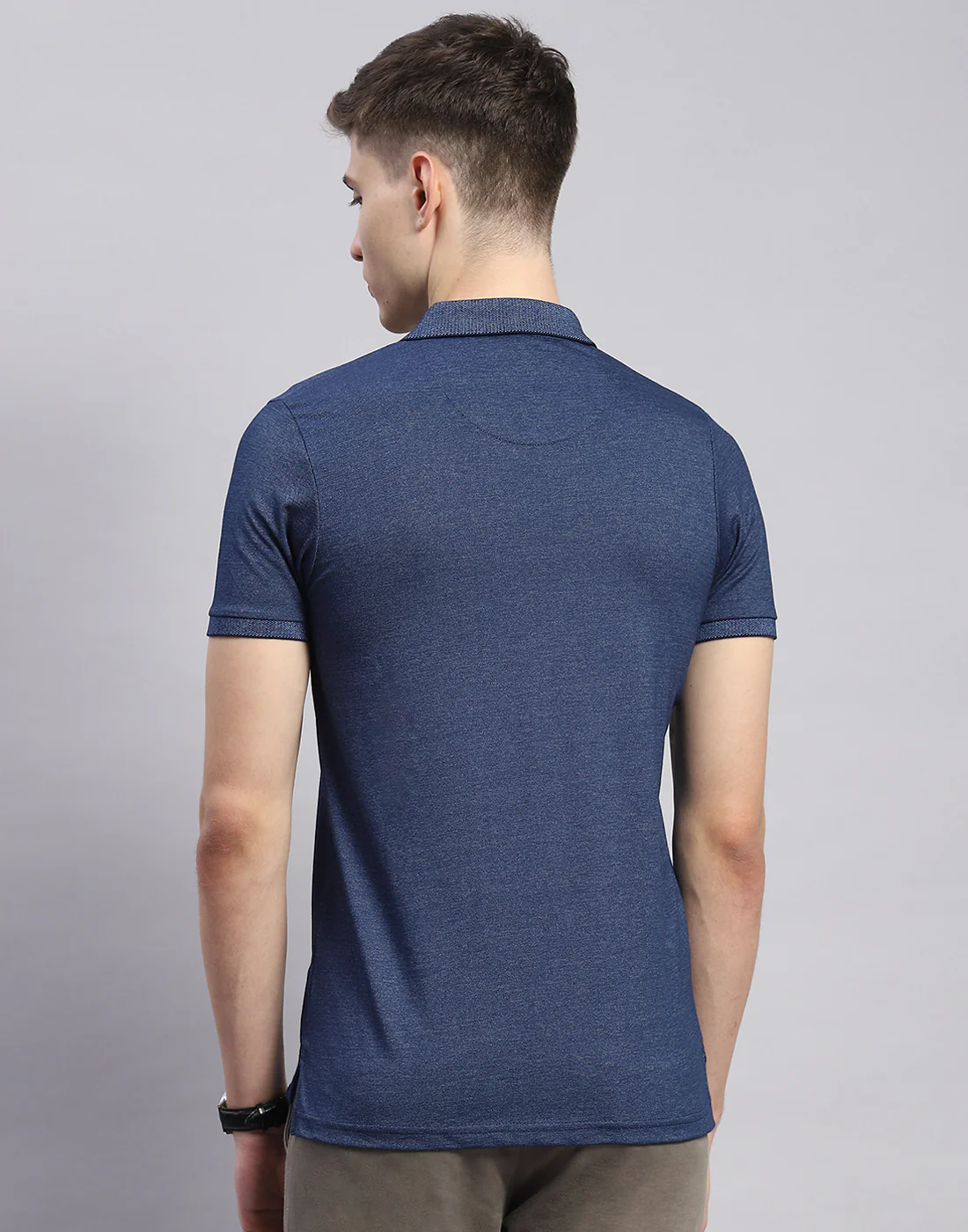 Men Blue Solid Polo Collar Half Sleeve T-Shirt - Image 5