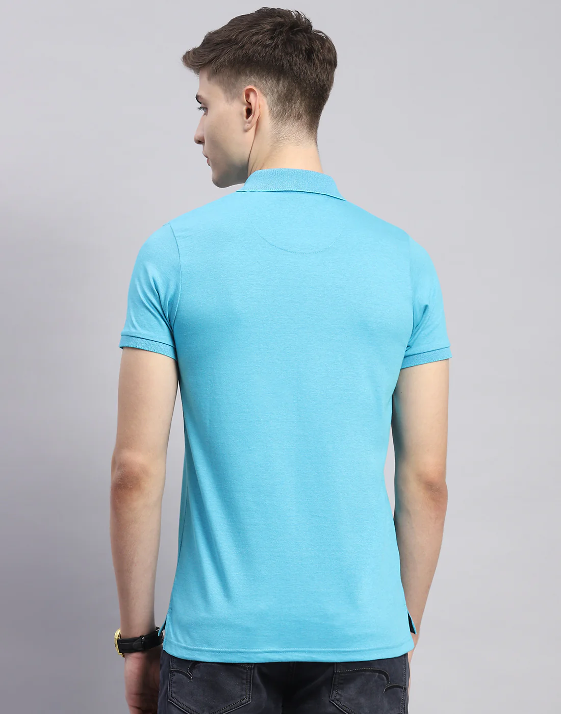 Men Blue Solid Polo Collar Half Sleeve T-Shirt - Image 6