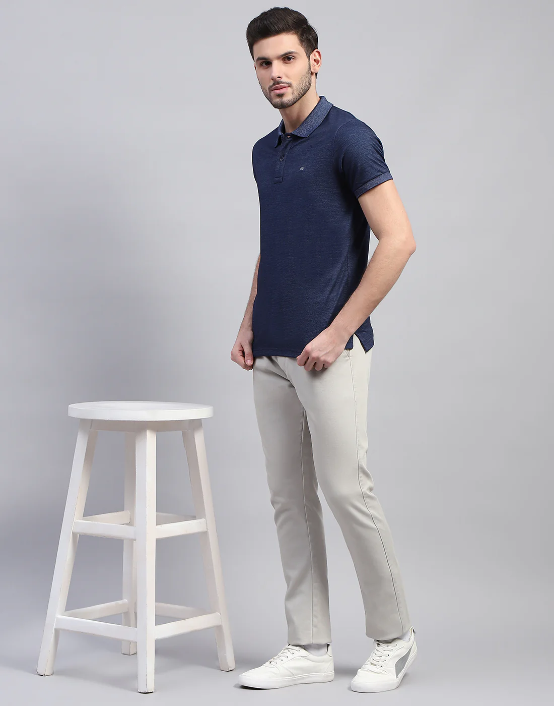 Men Blue Solid Polo Collar Half Sleeve T-Shirt - Image 2
