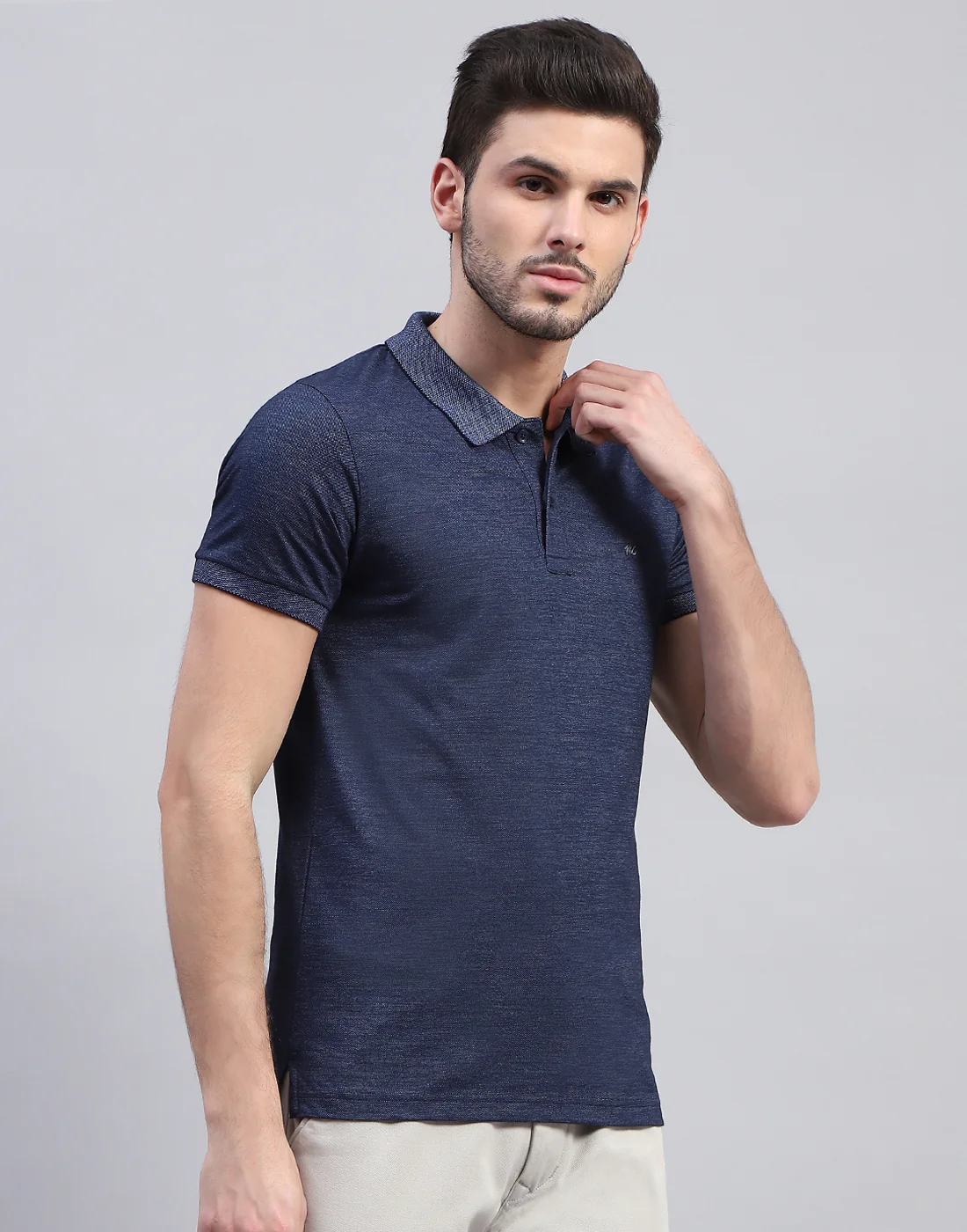 Men Blue Solid Polo Collar Half Sleeve T-Shirt - Image 4
