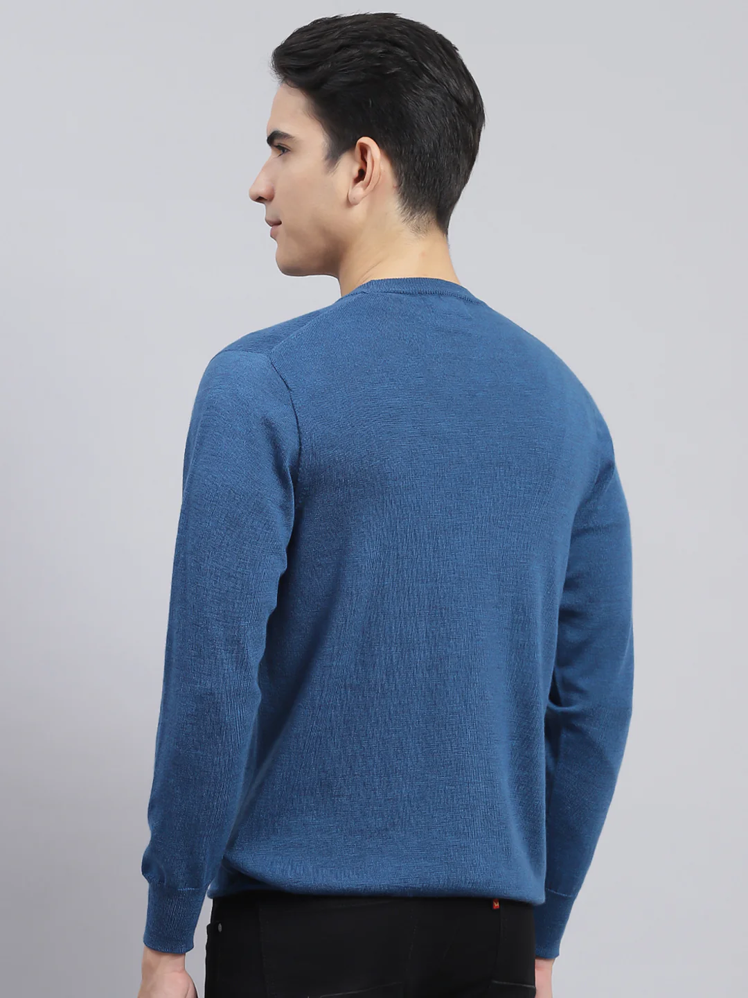 Men Blue Solid Pure wool Pullover - Image 5