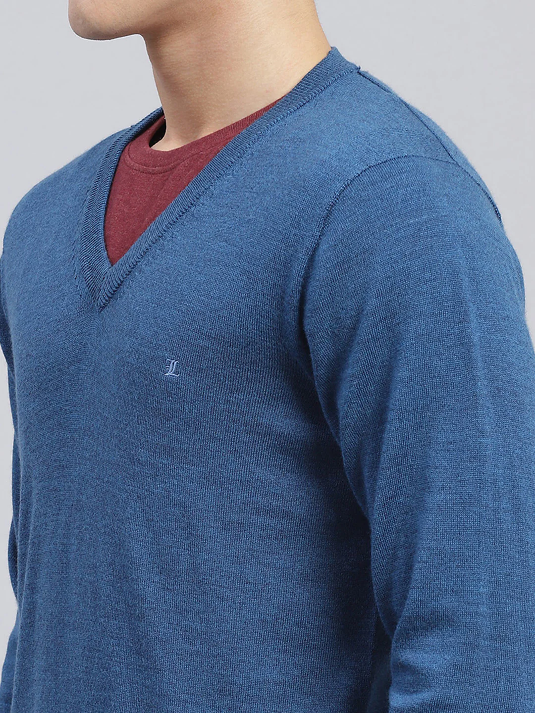 Men Blue Solid Pure wool Pullover - Image 6