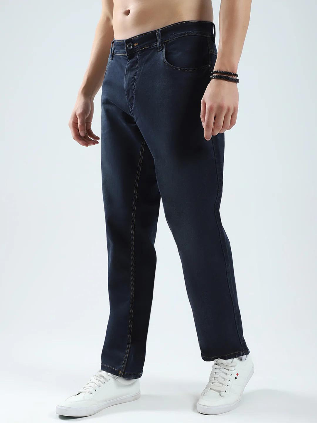 Men Blue Solid Regular Fit Denim - Image 3