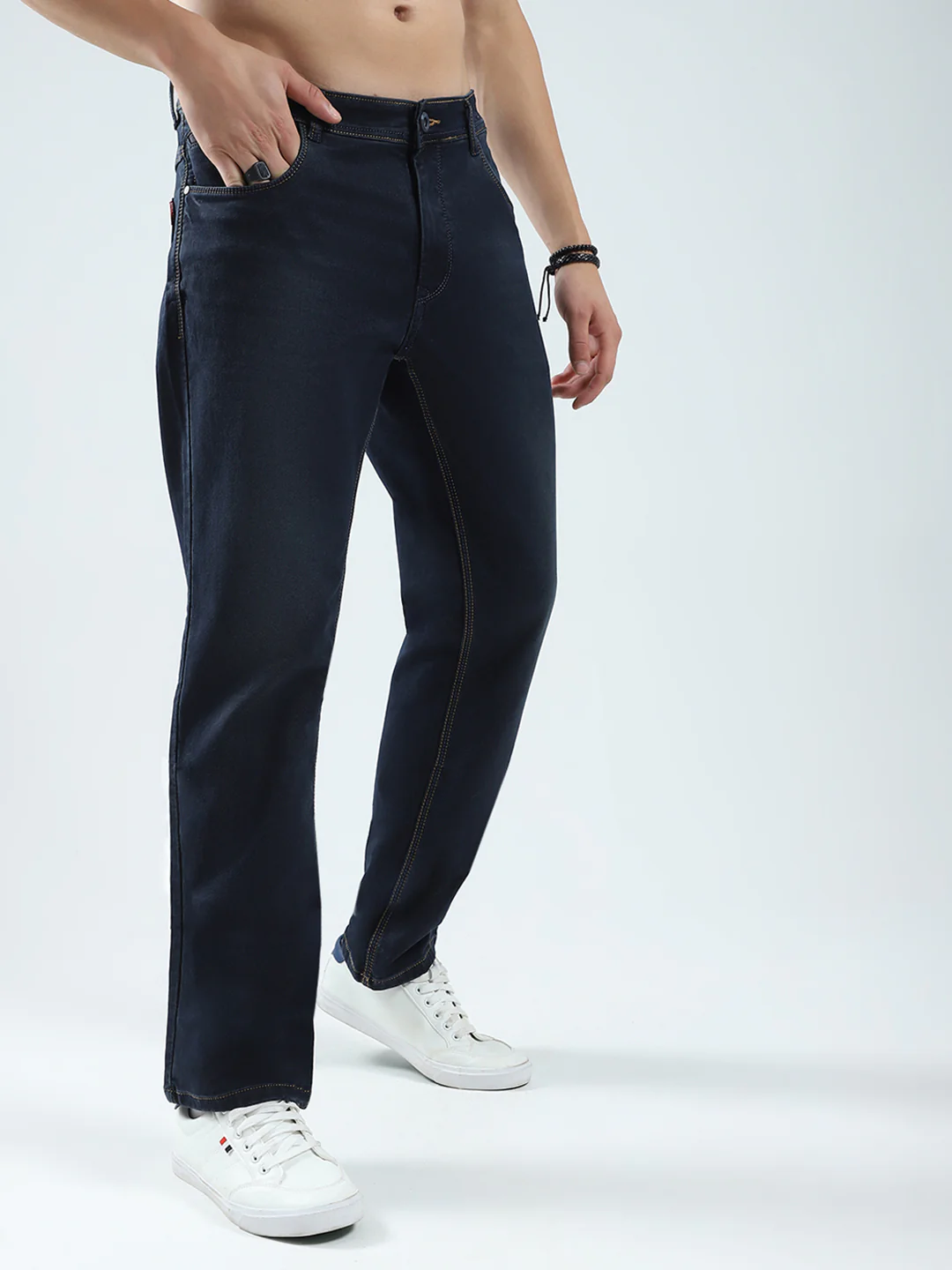 Men Blue Solid Regular Fit Denim - Image 4