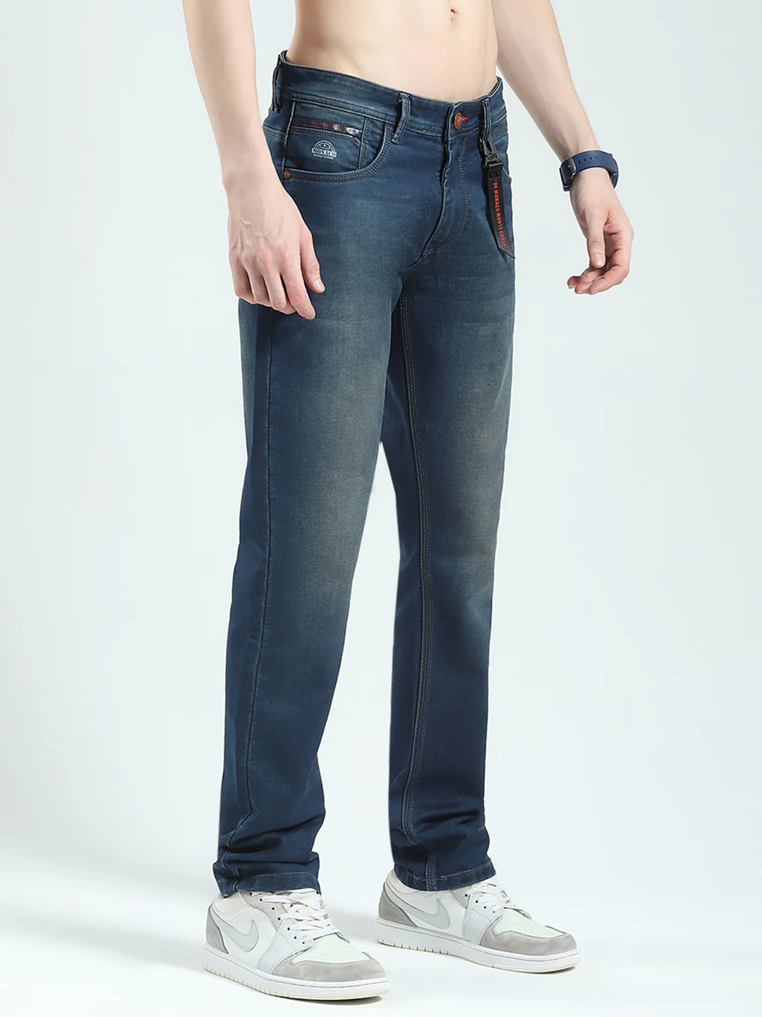 Men Blue Solid Straight Fit Denim - Image 4