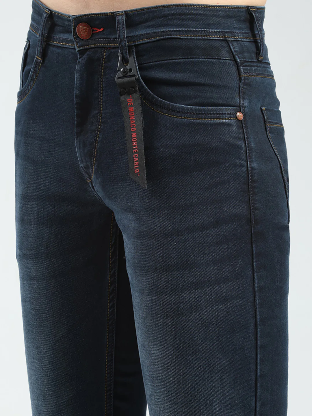 Men Blue Solid Narrow Fit Denim - Image 6