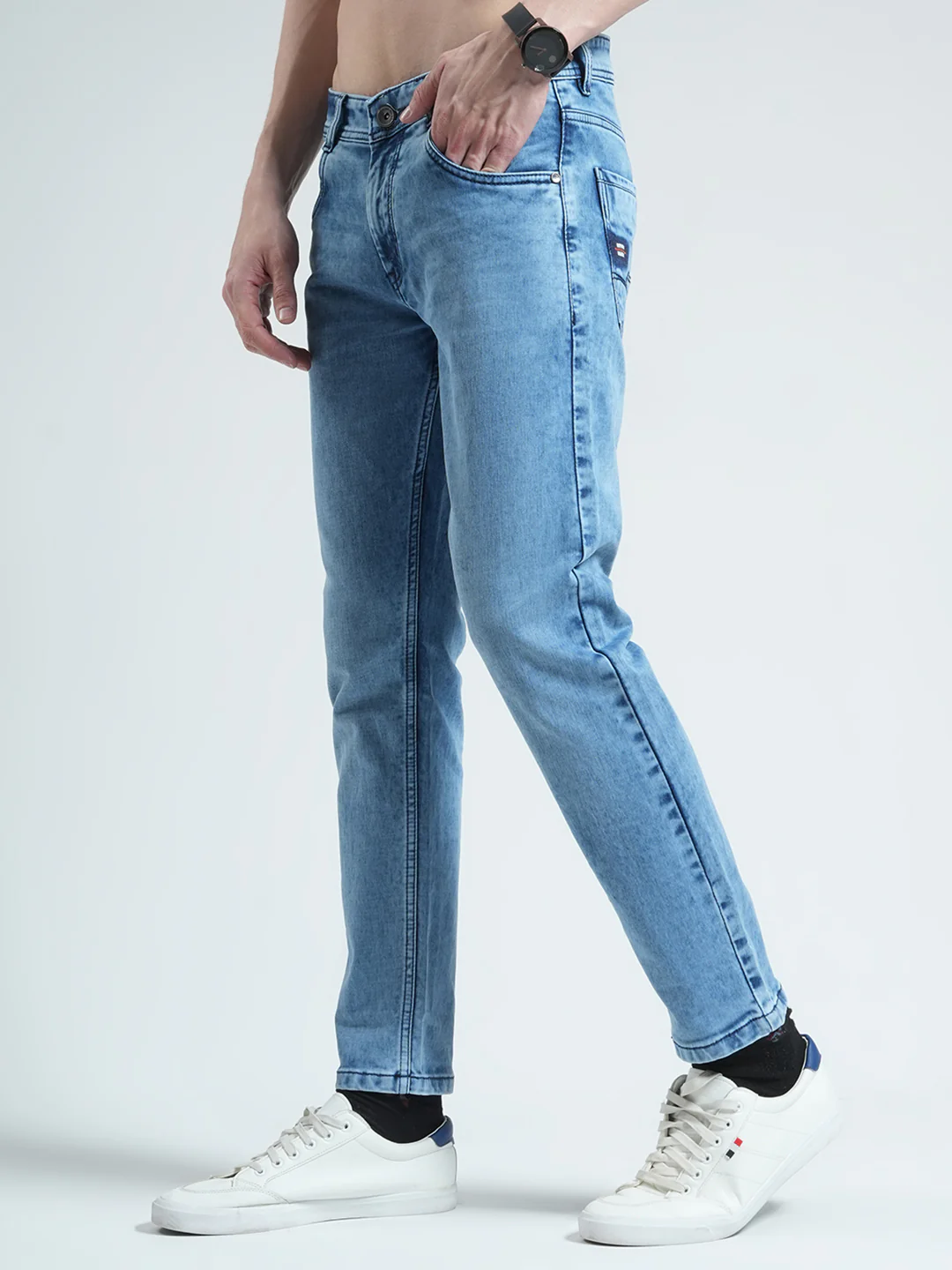 Men Blue Solid Ankle Length Denim - Image 3