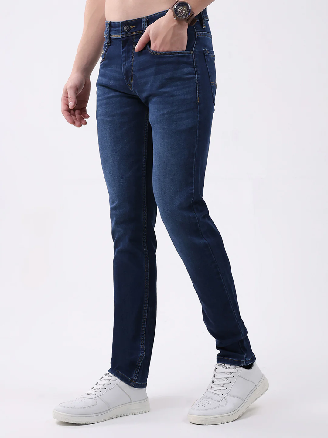 Men Blue Solid Skinny Fit Denim - Image 3
