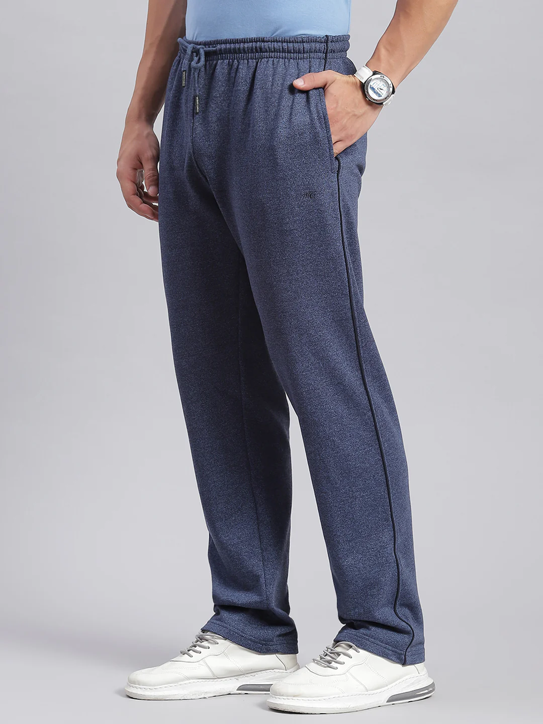 Men Blue Solid Regular Fit Winter Lowers - Image 3