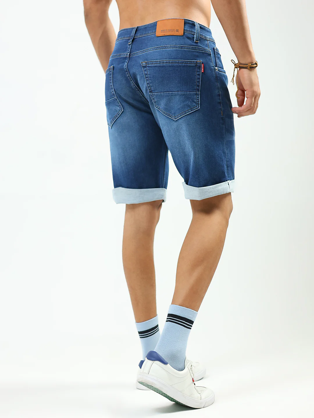Men Blue Solid Regular Fit Shorts - Image 5