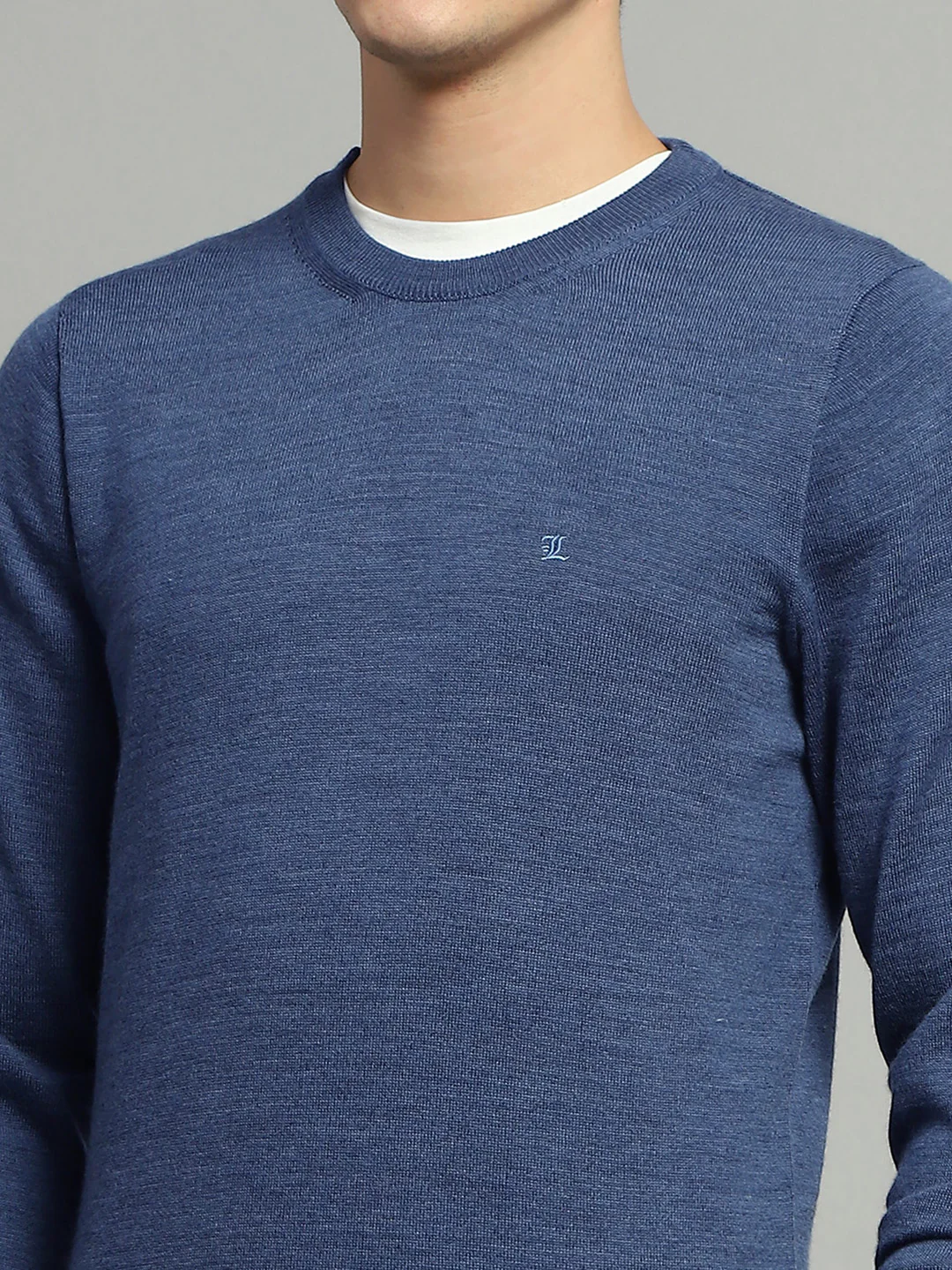 Luxuria Men Blue Solid Round Neck Full Sleeve Pullover - Image 7