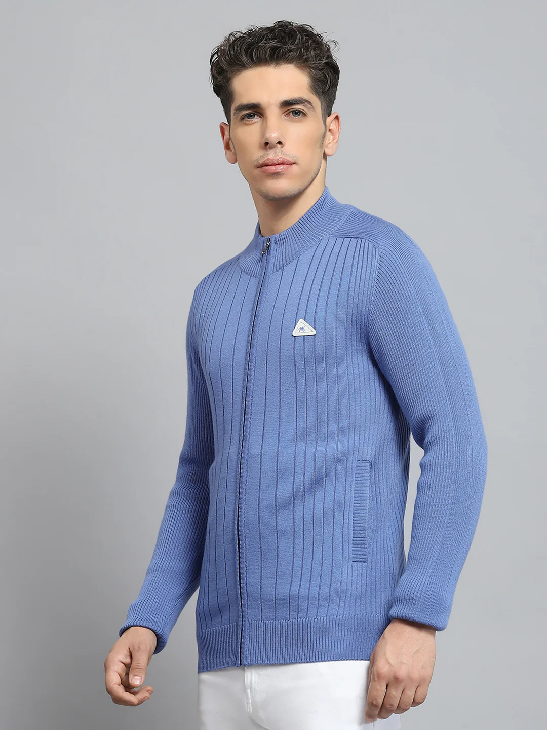 Men Blue Solid Round Neck Full Sleeve Pullover - Image 3