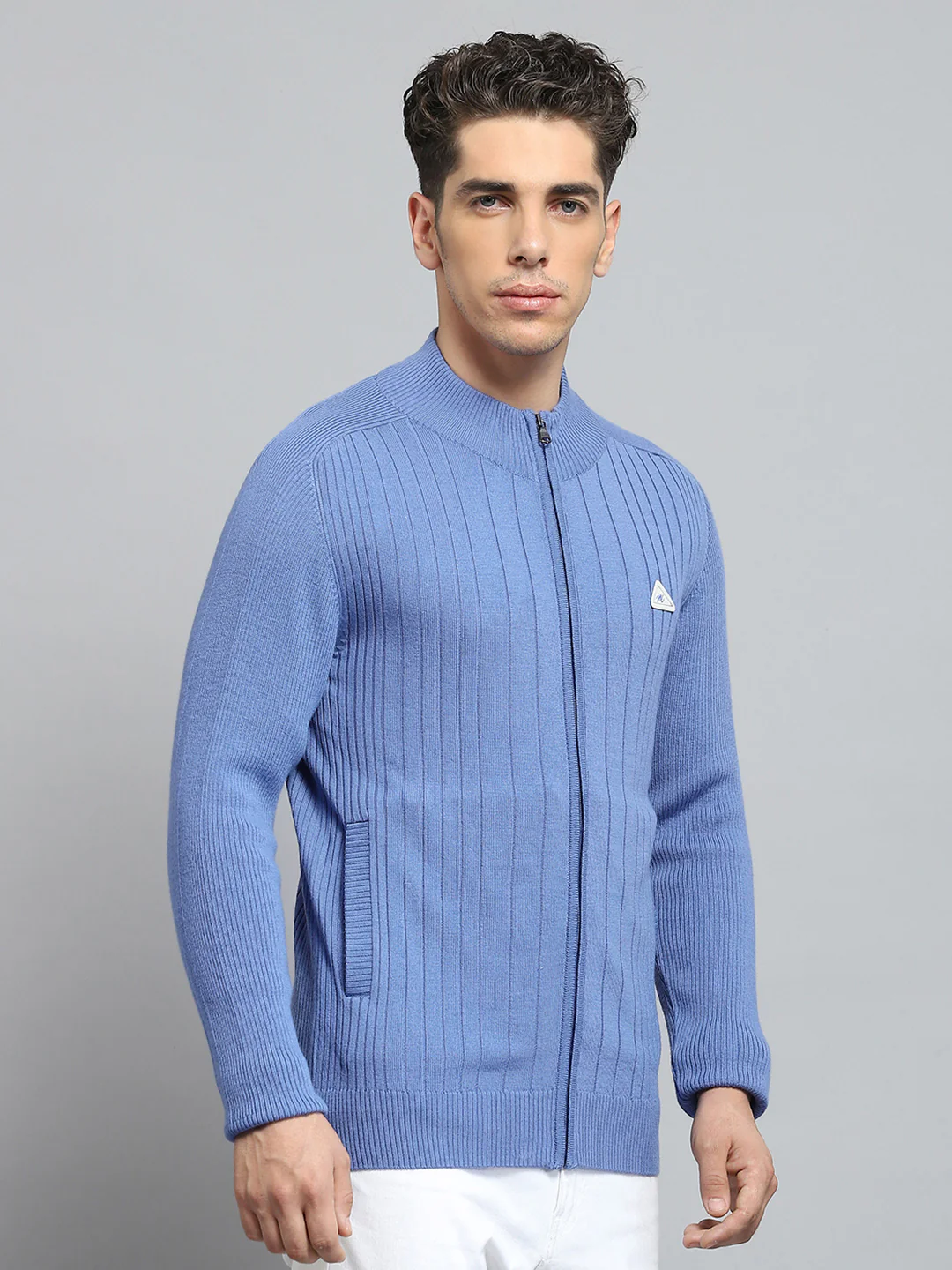 Men Blue Solid Round Neck Full Sleeve Pullover - Image 4