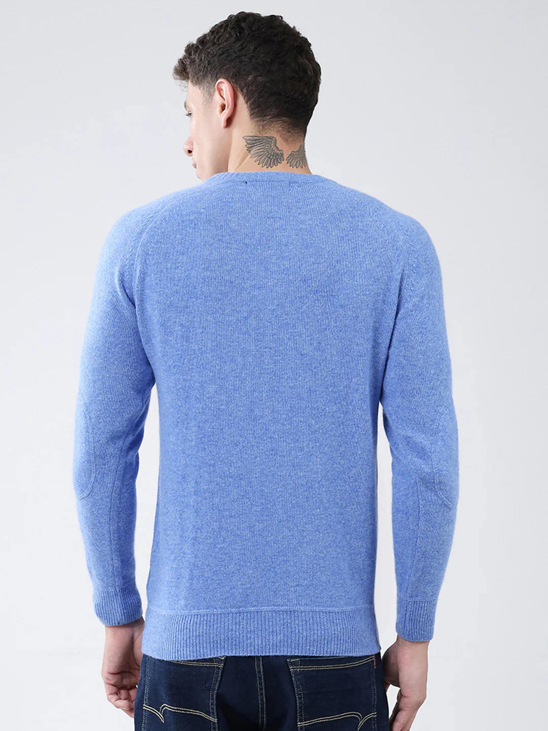 Men Blue Solid Round Neck Full Sleeve Pullover - Image 5