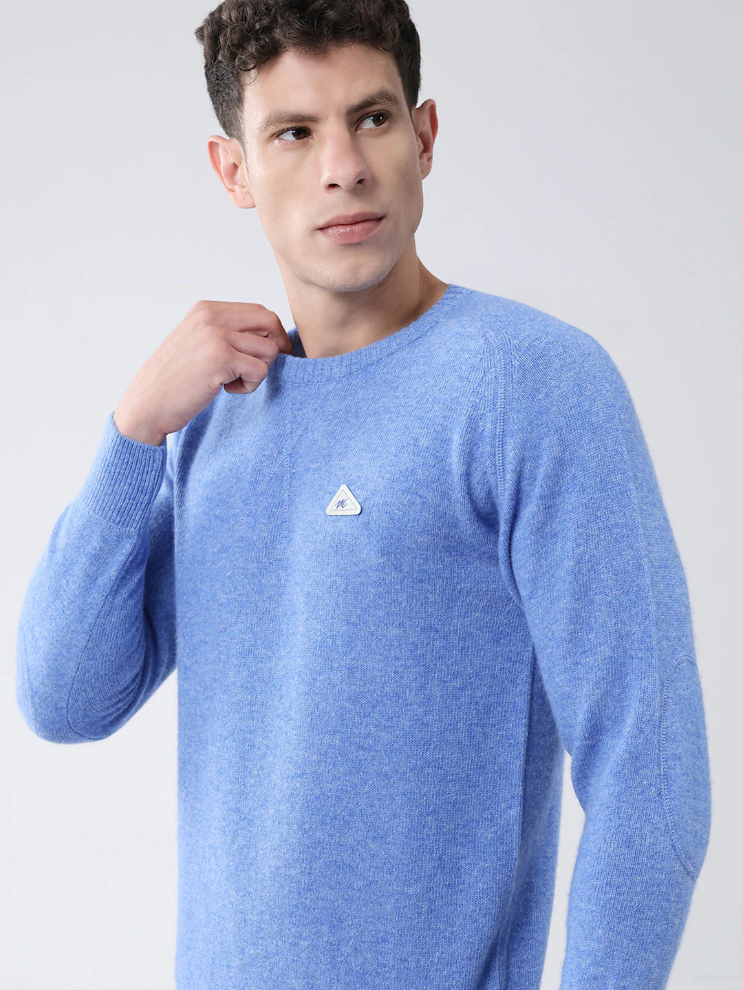 Men Blue Solid Round Neck Full Sleeve Pullover - Image 6