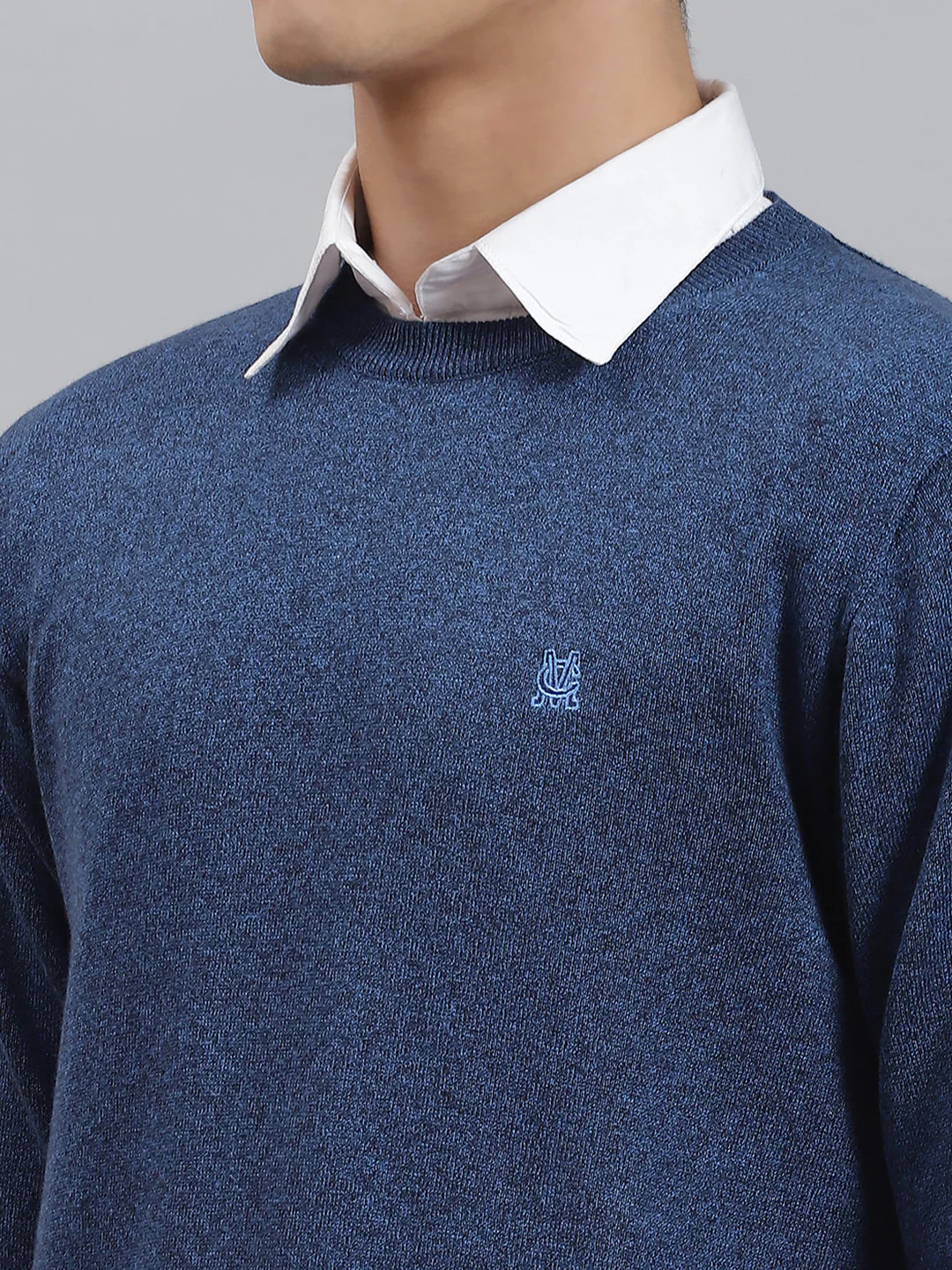 Men Blue Solid Round Neck Full Sleeve Sweaters/Pullovers - Image 6