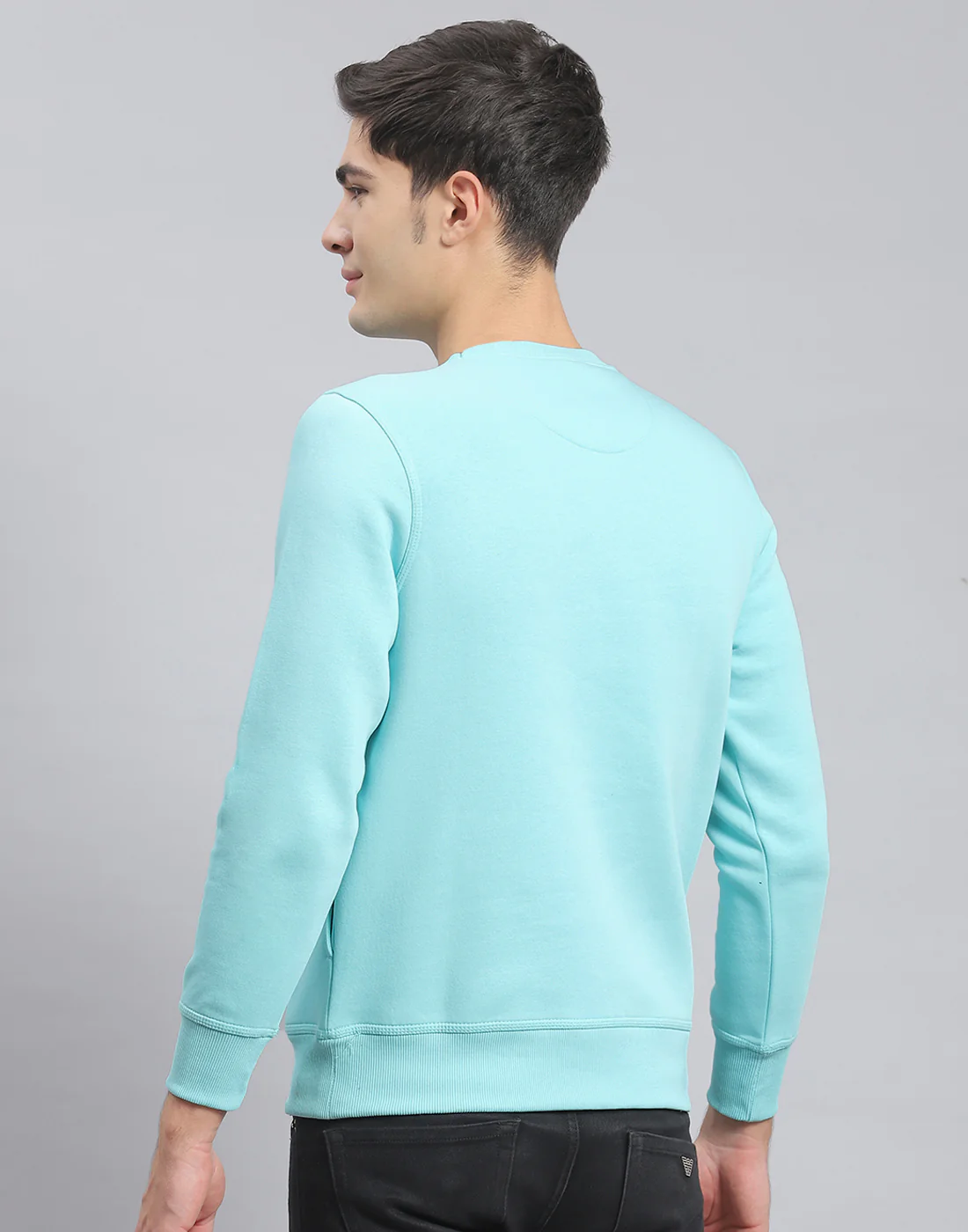 Men Blue Solid Round Neck Full Sleeve Sweatshirt - Image 5