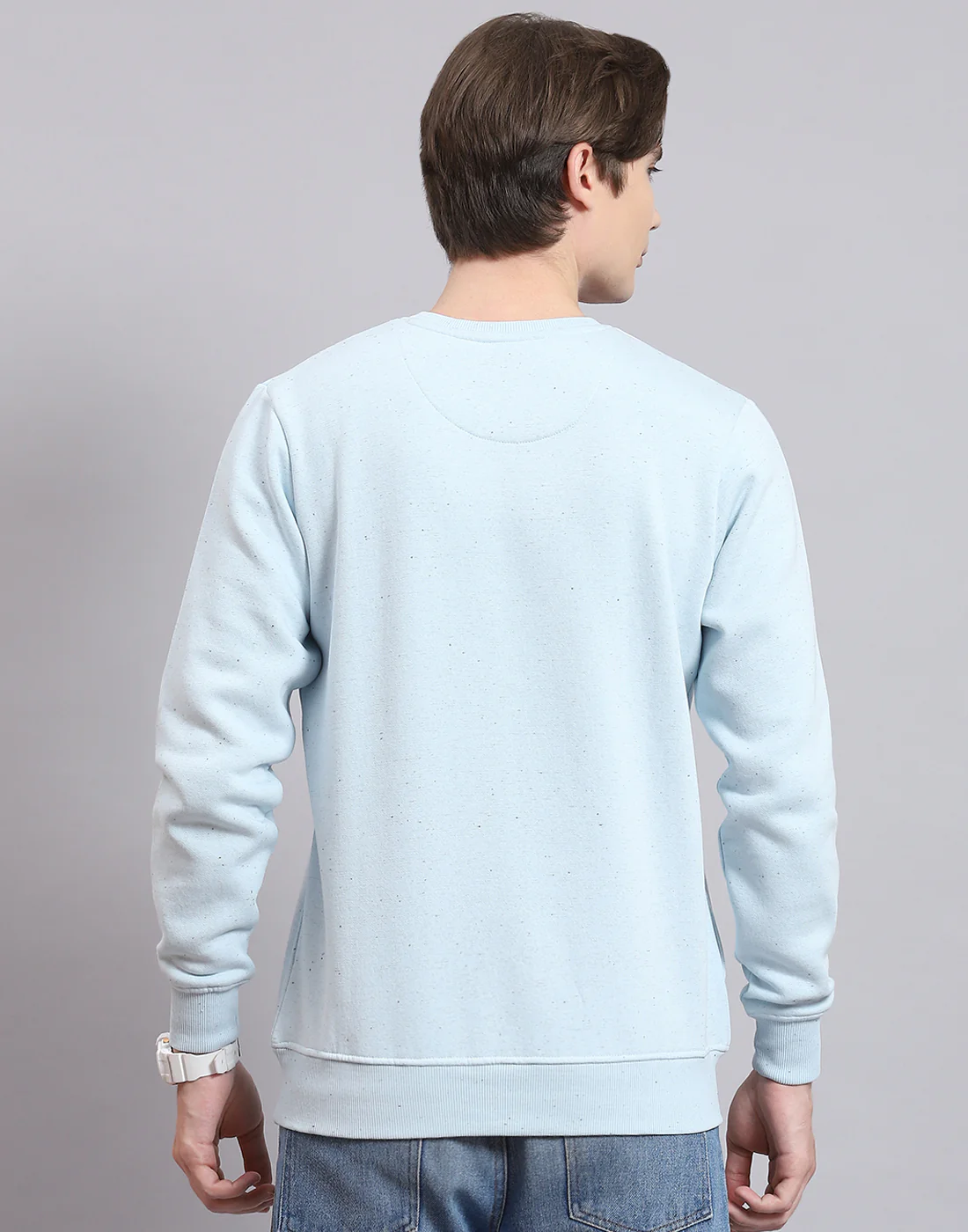 Men Blue Solid Round Neck Full Sleeve Sweatshirt - Image 6