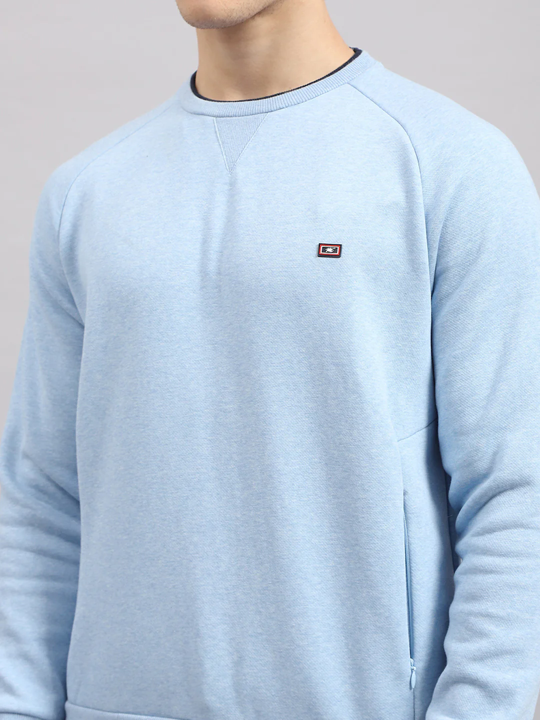 Men Blue Solid Round Neck Full Sleeve Sweatshirt - Image 7