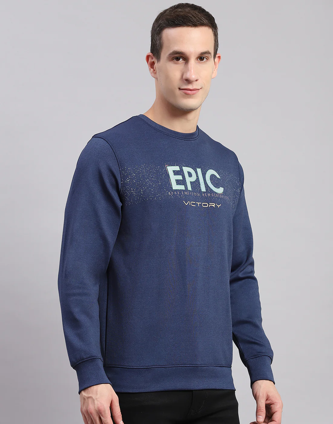 Men Blue Solid Round Neck Full Sleeve Sweatshirts - Image 4