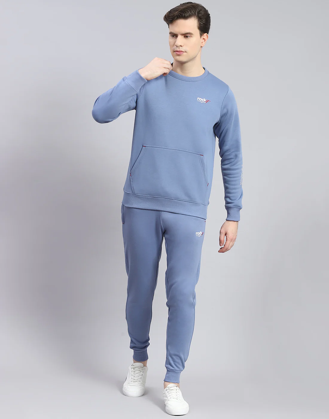 Rock.it Men Blue Solid Round Neck Full Sleeve Tracksuit - Image 2