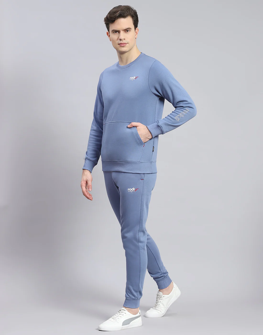 Rock.it Men Blue Solid Round Neck Full Sleeve Tracksuit - Image 3