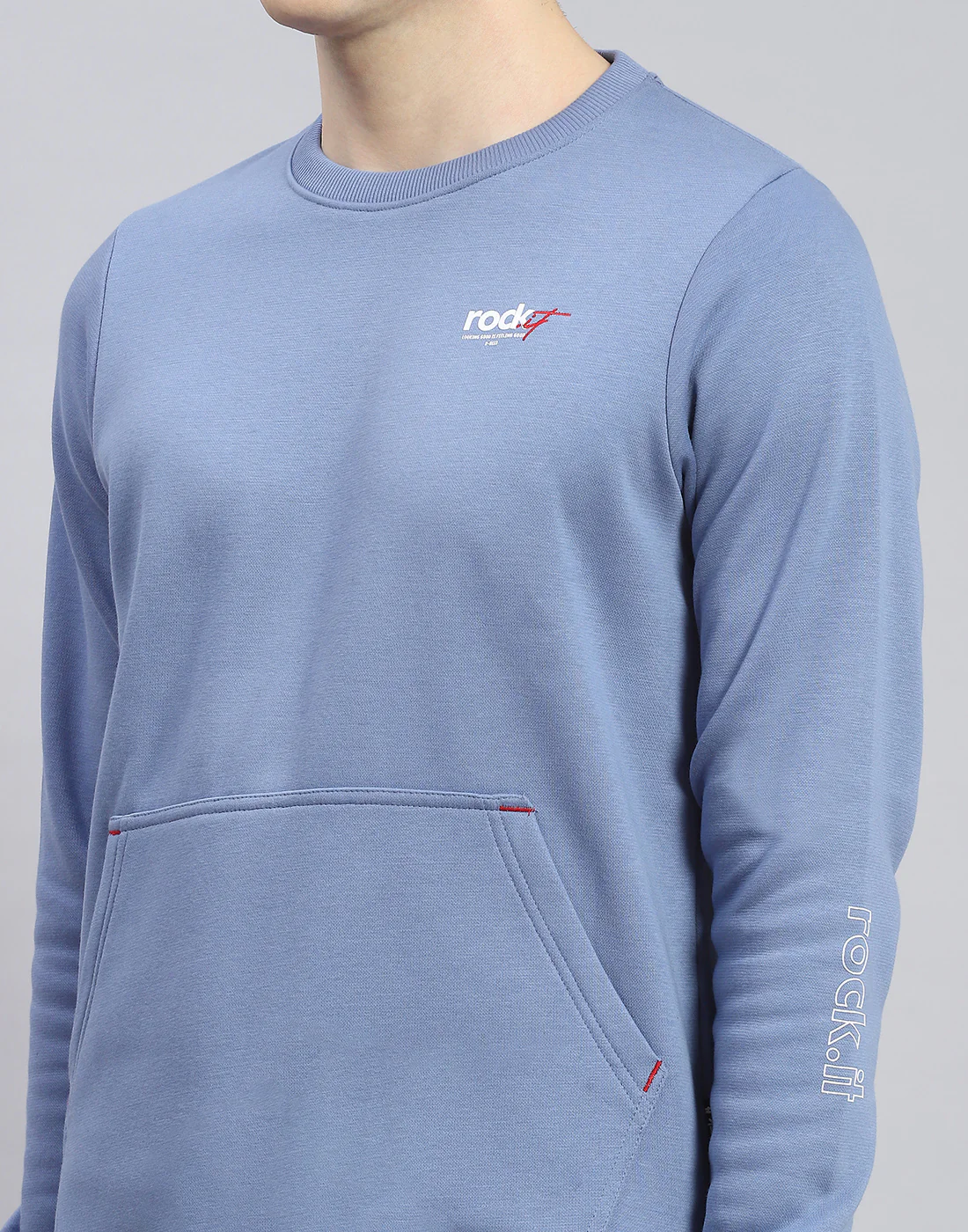Rock.it Men Blue Solid Round Neck Full Sleeve Tracksuit - Image 6