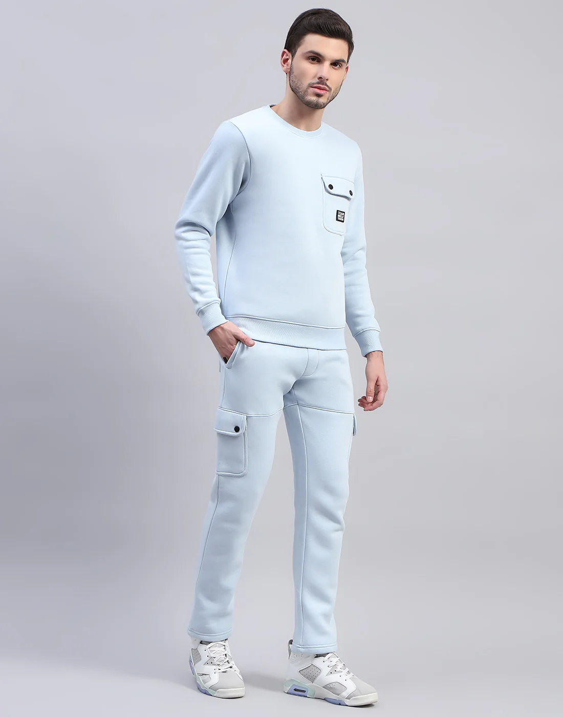 Rock.it Men Blue Solid Round Neck Full Sleeve Tracksuit - Image 4