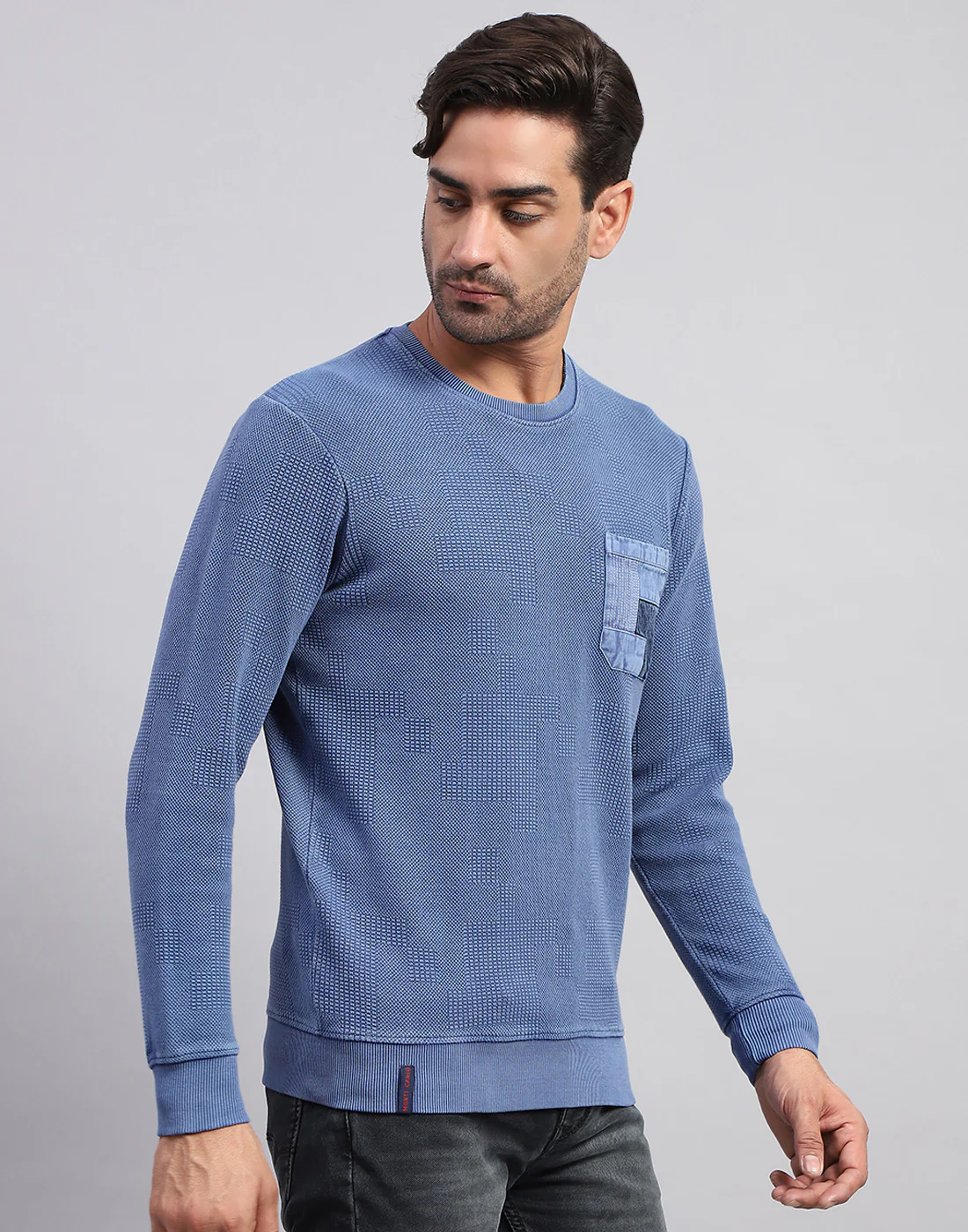Men Blue Solid Round Neck Full Sleeve Winter T-Shirt - Image 4