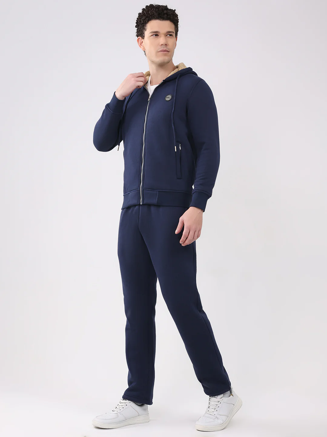Men Blue Solid Round Neck Full Sleeve Winter Tracksuit - Image 3