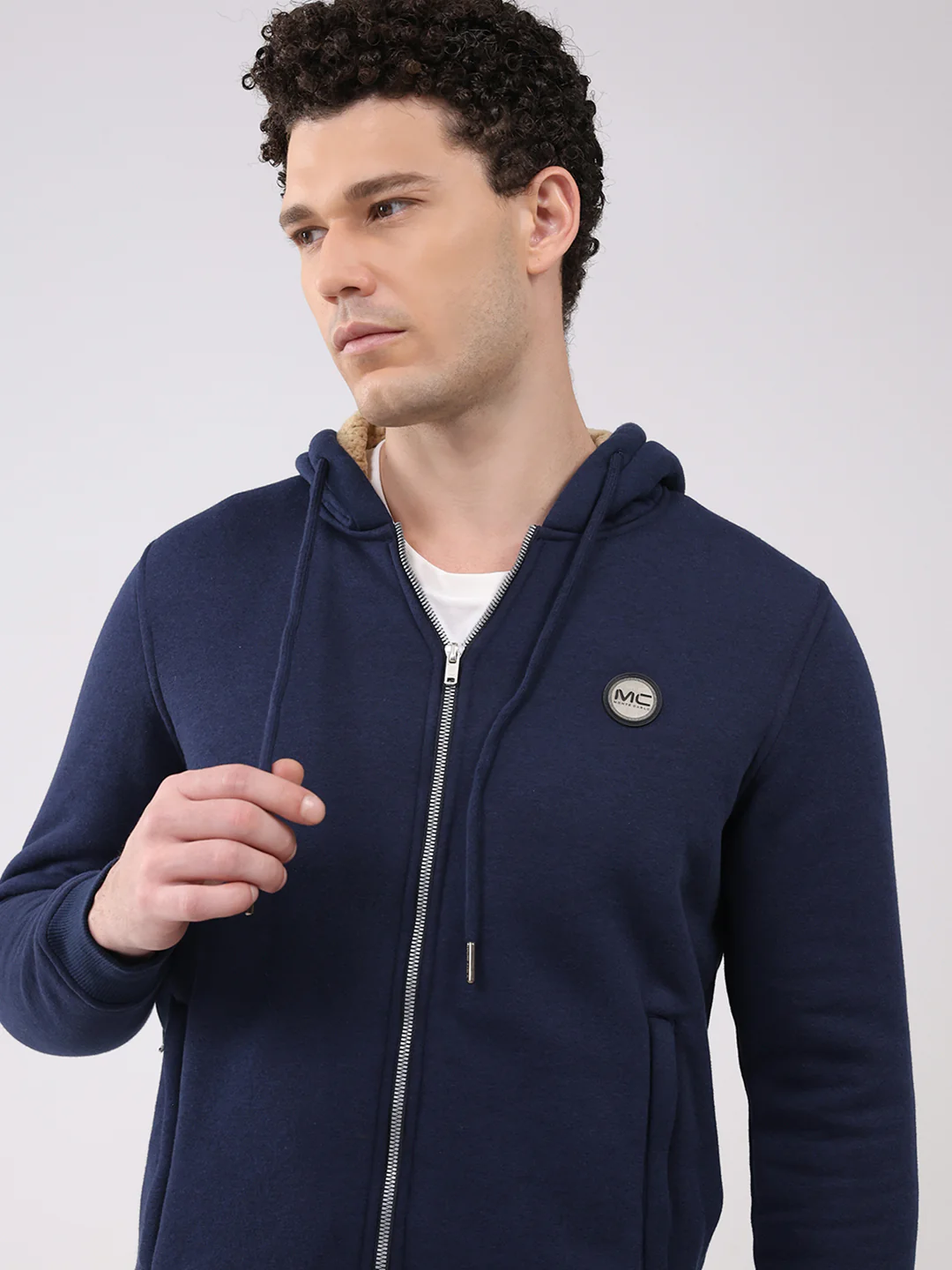 Men Blue Solid Round Neck Full Sleeve Winter Tracksuit - Image 6