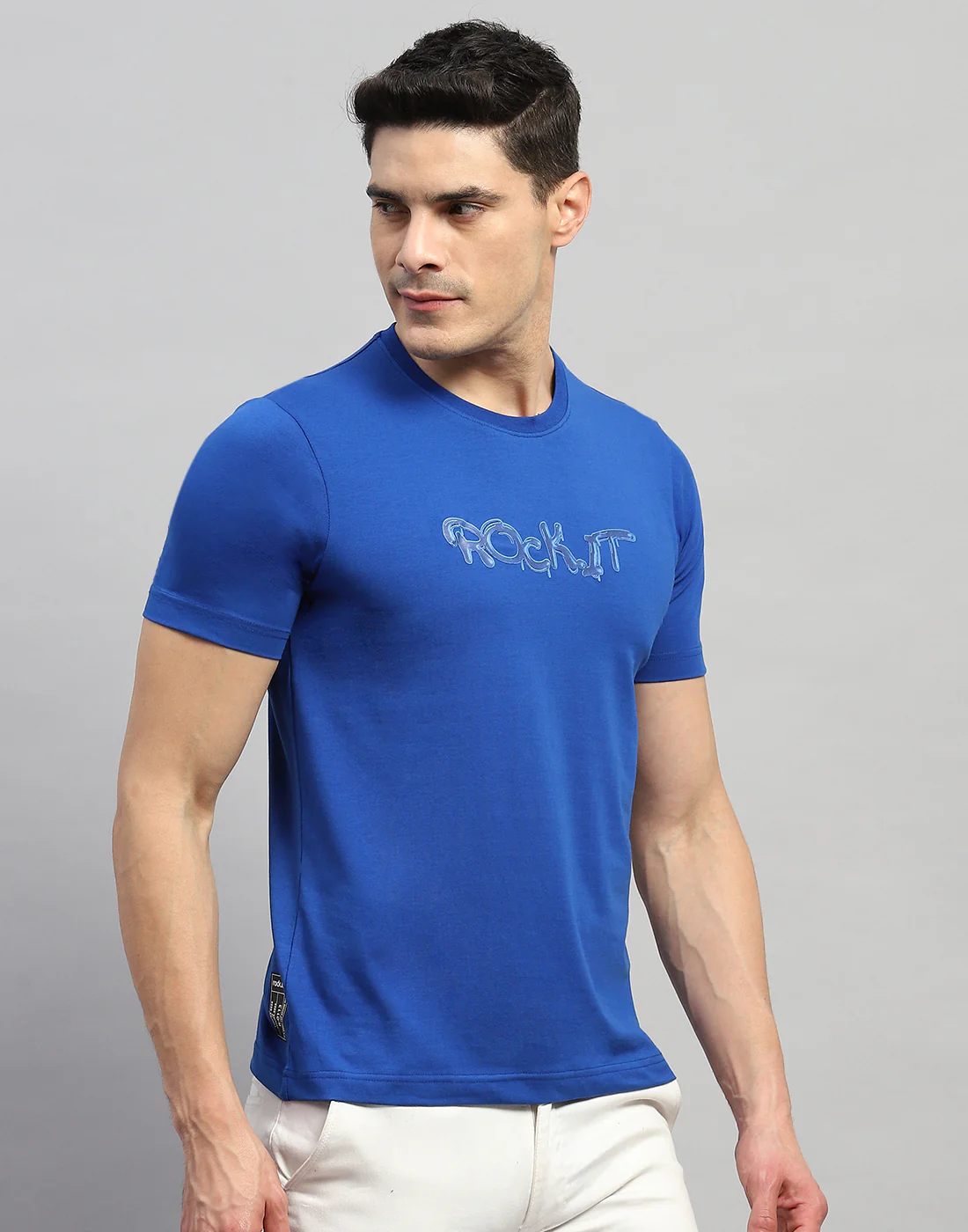 Rock.it Men Blue Solid Round Neck Half Sleeve T-Shirt - Image 4
