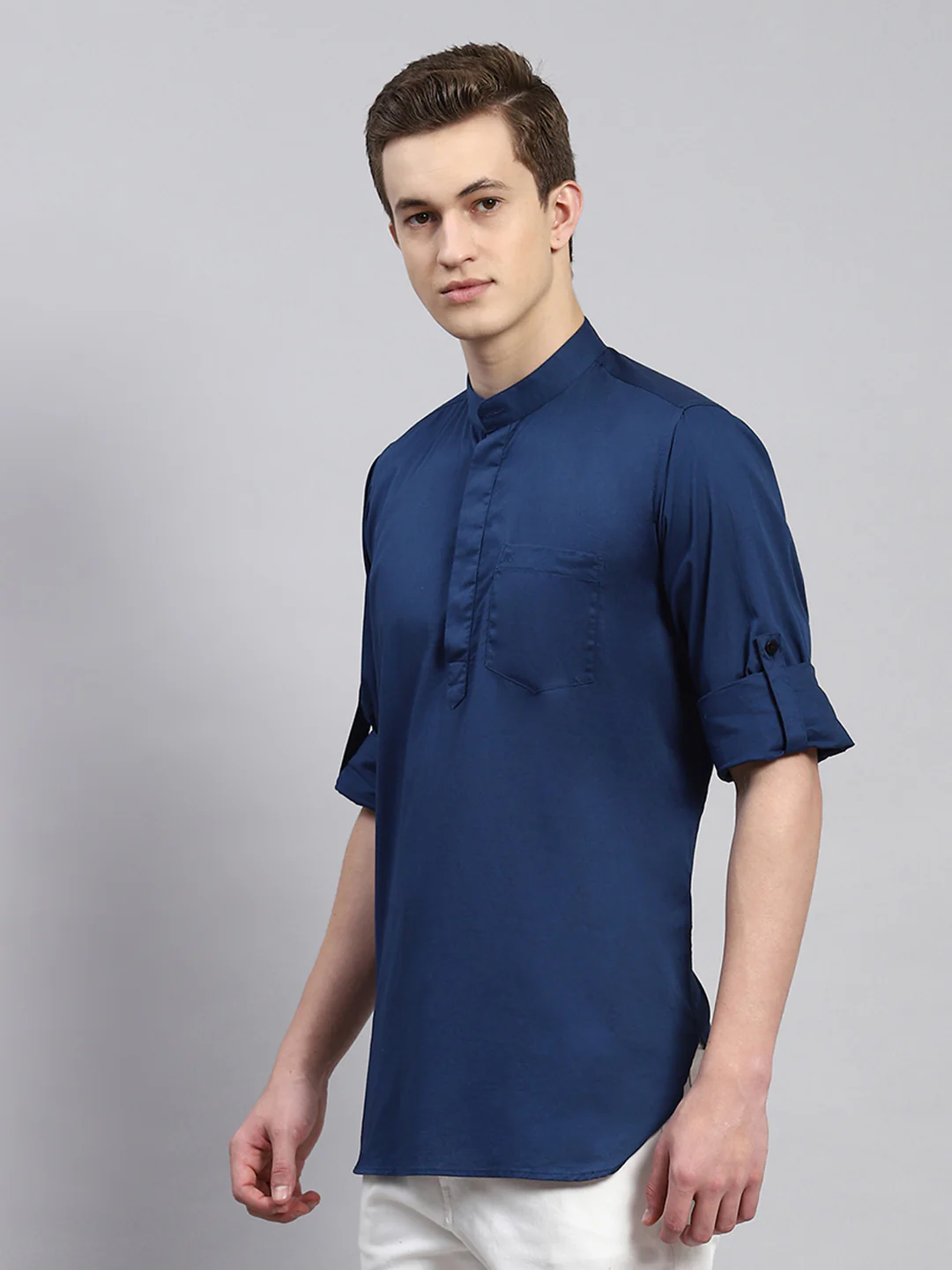 Men Blue Solid Shirt - Image 4