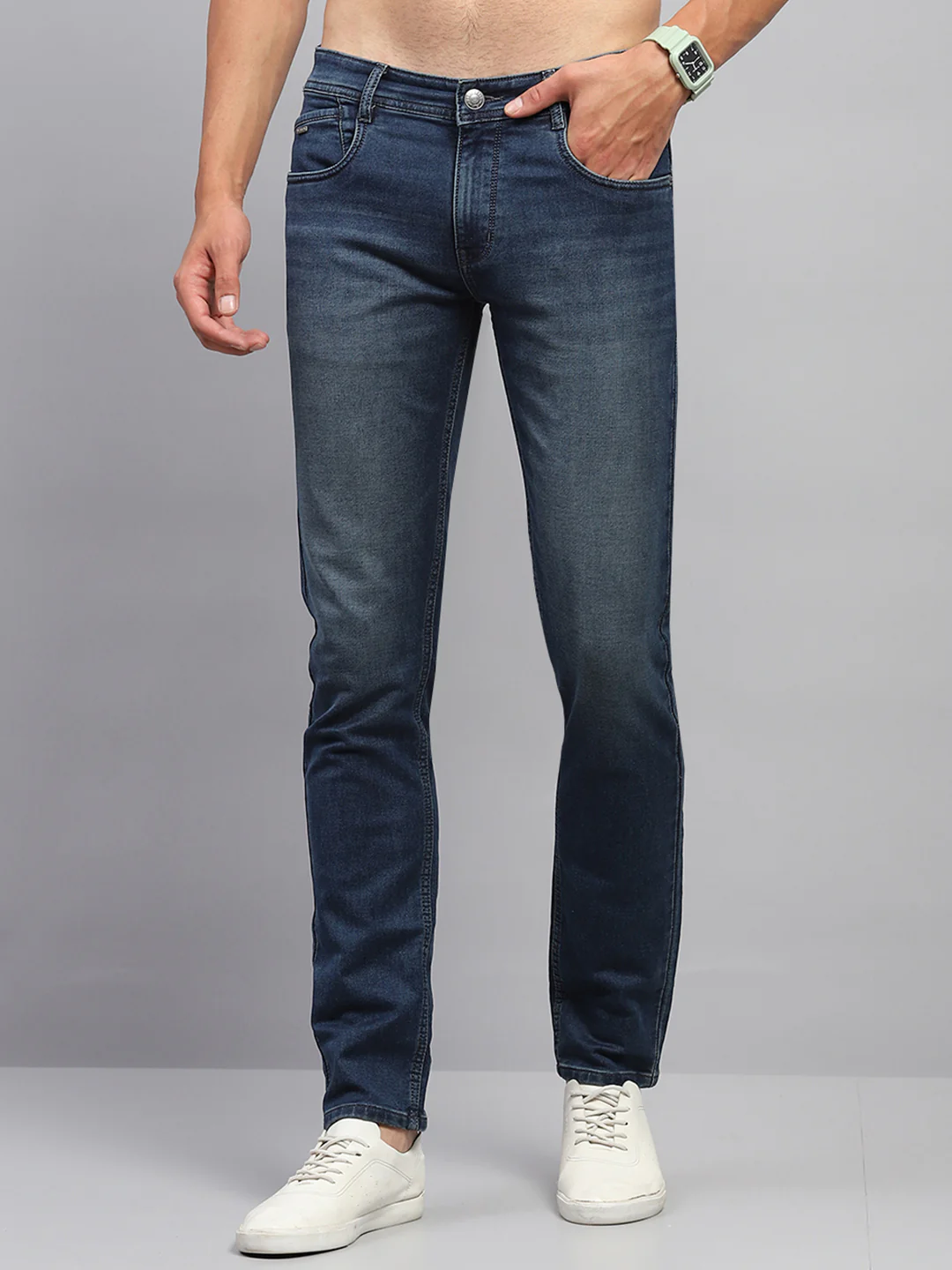 Men Blue Solid Skinny Fit Denim - Image 2