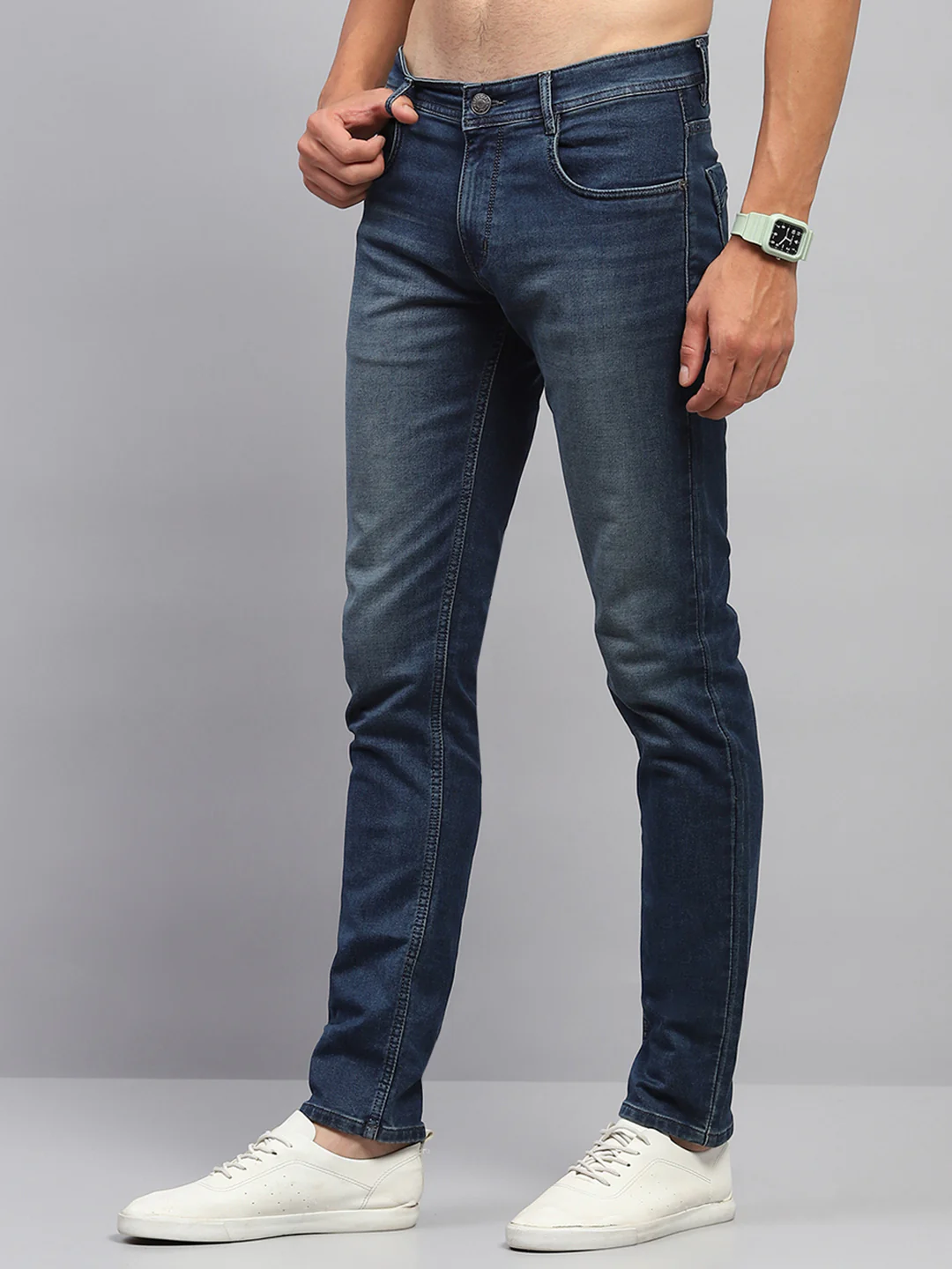 Men Blue Solid Skinny Fit Denim - Image 3
