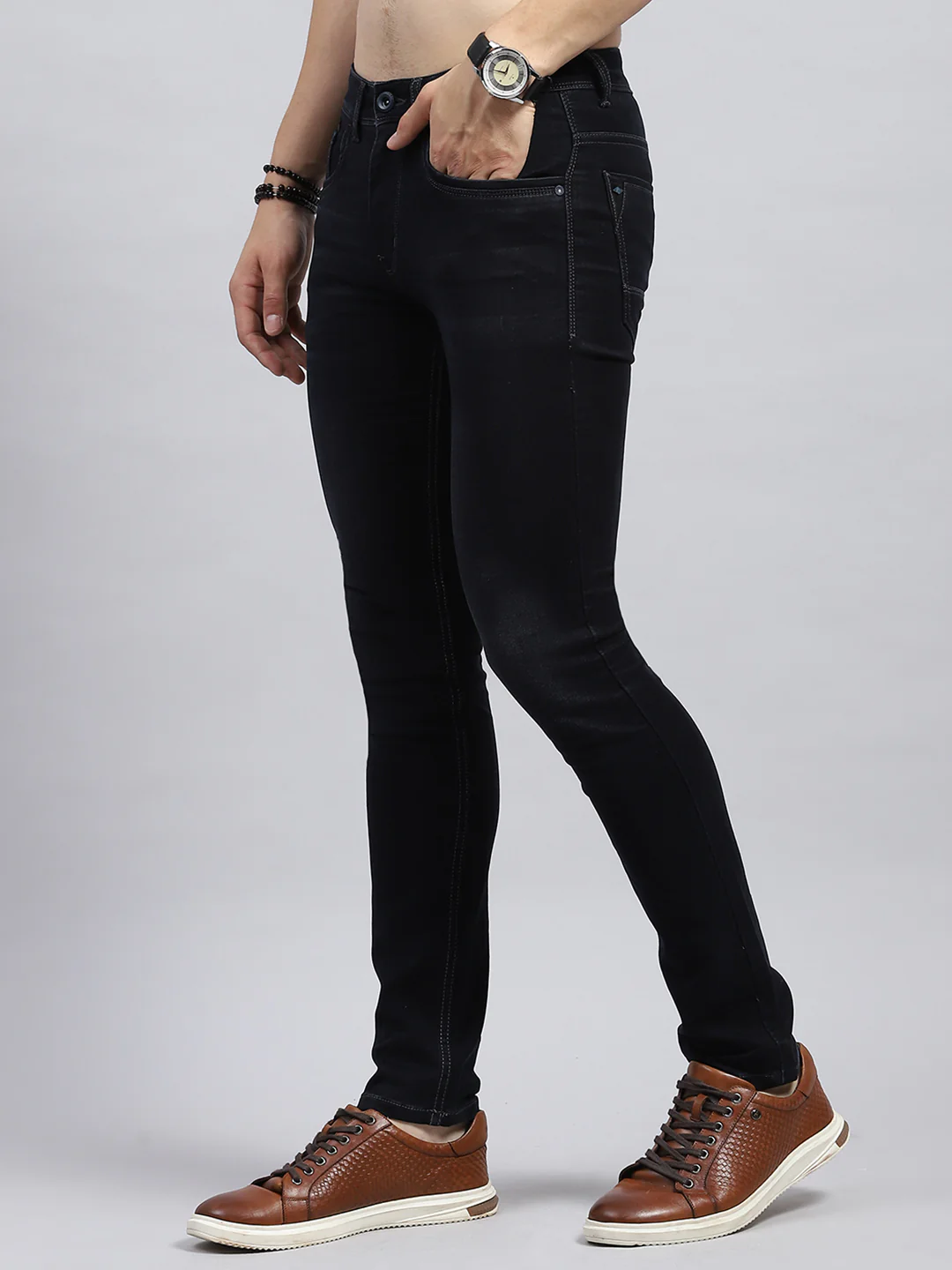 Men Blue Solid Skinny Fit Denim - Image 3