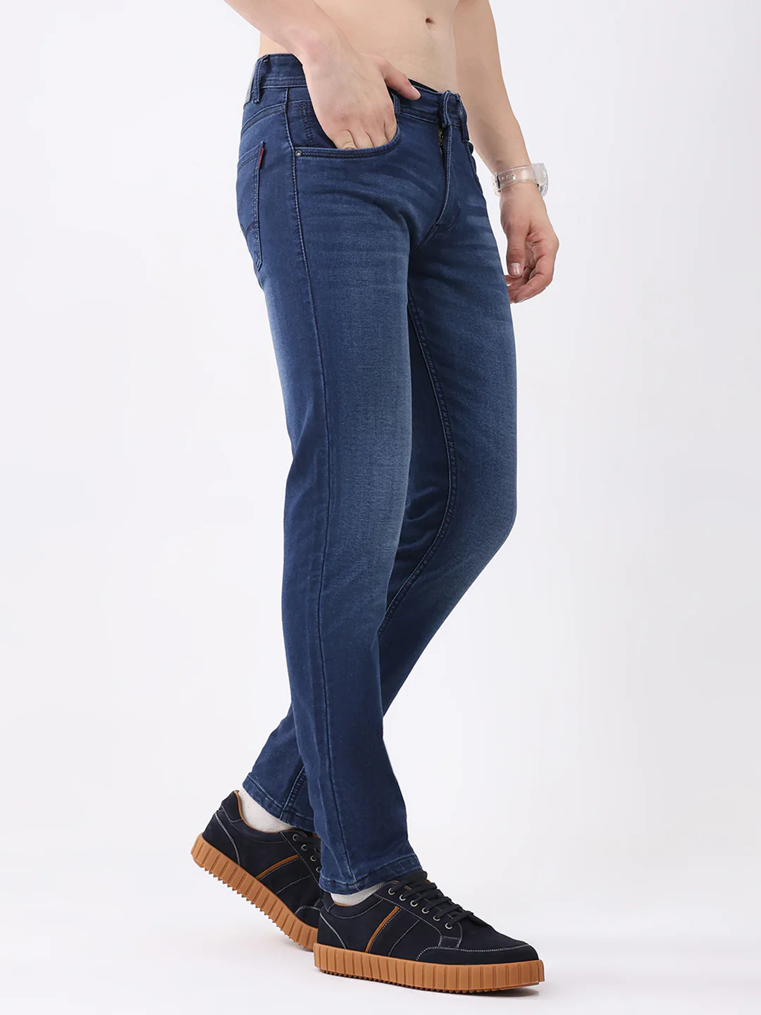 Men Blue Solid Skinny Fit Denim - Image 4