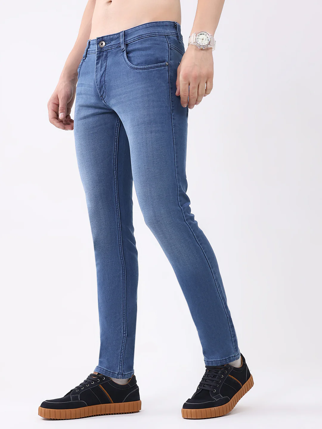 Men Blue Solid Skinny Fit Denim - Image 3