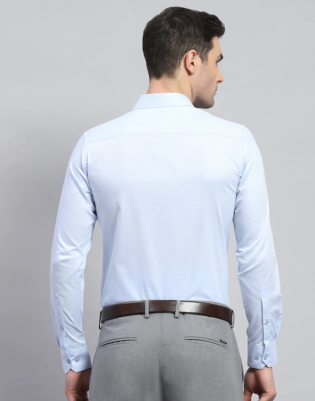 Men Blue Solid Spread Collar Full Sleeve Shirt - Image 5